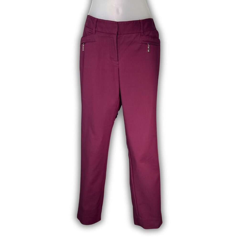 White House Black Market Perfect Form Ankle Pants 6R Berry Purple Zip Pockets